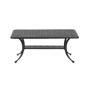 Manhattan Indoor Outdoor 21x42" Rectangular Cast Aluminum Standard Coffee Table with Shelf: Rust-Resistant, Durable Coffee table for Patio, Garden, and Terrace