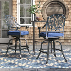Athens Outdoor Swivel Bar stools with Sunbrella Cushion, All-Weather, Durable, and Comfortable Aluminum Bar chairs for Patio, Poolside, Bar, Garden, and Deck, Set of 2