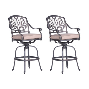 Athens Outdoor Swivel Bar stools with Sunbrella Cushion, All-Weather, Durable, and Comfortable Aluminum Bar chairs for Patio, Poolside, Bar, Garden, and Deck, Set of 2