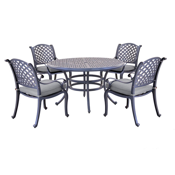 Sparta Stylish Outdoor 5-Piece Aluminum Dining Set with Cushion: Weather-Resistant, Classic, Durable and Comfortable Patio Furniture Set with Armchairs and Round Table