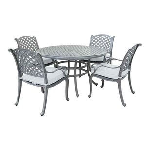 Manhattan Stylish Outdoor 5-Piece Aluminum Dining Set with Cushion: Weather-Resistant, Classic, Durable and Comfortable Patio Furniture Set with Armchairs and Round Table