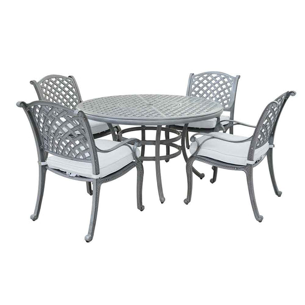 Sparta Stylish Outdoor 5-Piece Aluminum Dining Set with Cushion: Weather-Resistant, Classic, Durable and Comfortable Patio Furniture Set with Armchairs and Round Table