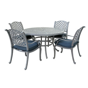 Sparta Stylish Outdoor 5-Piece Aluminum Dining Set with Cushion: Weather-Resistant, Classic, Durable and Comfortable Patio Furniture Set with Armchairs and Round Table