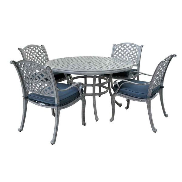 Sparta Stylish Outdoor 5-Piece Aluminum Dining Set with Cushion: Weather-Resistant, Classic, Durable and Comfortable Patio Furniture Set with Armchairs and Round Table