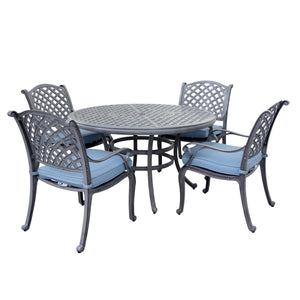 Sparta Stylish Outdoor 5-Piece Aluminum Dining Set with Cushion: Weather-Resistant, Classic, Durable and Comfortable Patio Furniture Set with Armchairs and Round Table