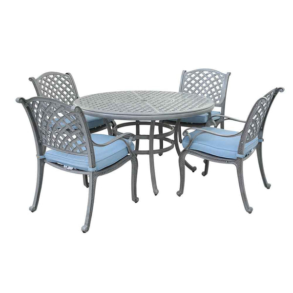 Sparta Stylish Outdoor 5-Piece Aluminum Dining Set with Cushion: Weather-Resistant, Classic, Durable and Comfortable Patio Furniture Set with Armchairs and Round Table