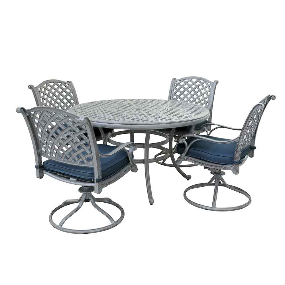 Sparta Stylish Outdoor 5-Piece Aluminum Dining Set with Cushion: Weather-Resistant, Classic, Durable and Comfortable Patio Furniture Set with Swivel Rockers and Round Table