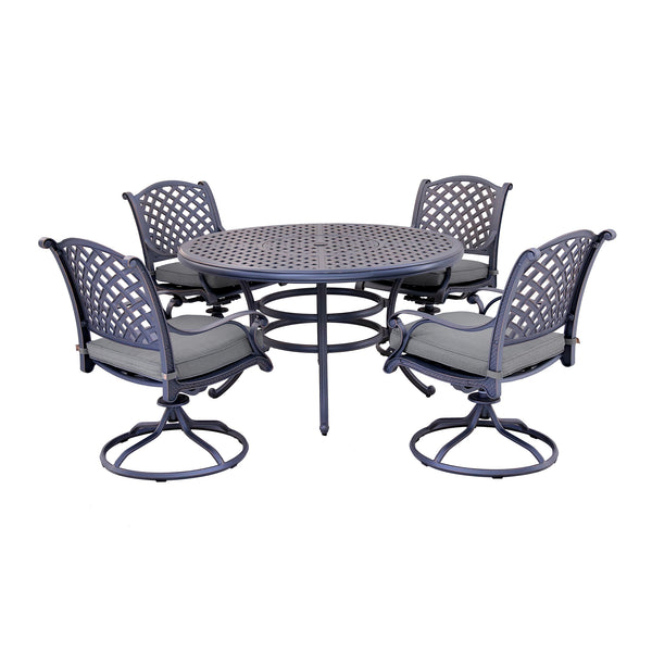 Sparta Stylish Outdoor 5-Piece Aluminum Dining Set with Cushion: Weather-Resistant, Classic, Durable and Comfortable Patio Furniture Set with Swivel Rockers and Round Table