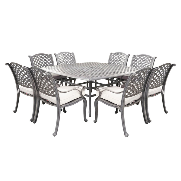 Sparta 9 Piece Aged Bronze Aluminum Square Dining Set with 8 Cushioned Arm Dining Chairs