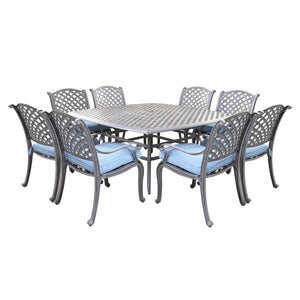 Sparta 9 Piece Aged Bronze Aluminum Square Dining Set with 8 Cushioned Arm Dining Chairs
