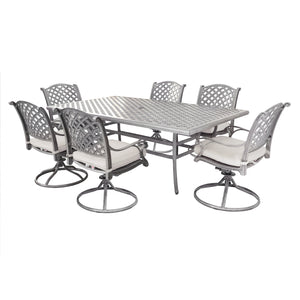 Sparta 7 Piece Aged Bronze Aluminum Rectangle Dining Set with 6 Cushioned Swivel Dining Chairs