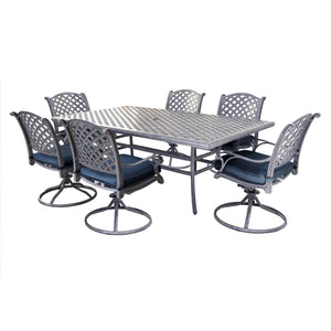 Sparta 7 Piece Aged Bronze Aluminum Rectangle Dining Set with 6 Cushioned Swivel Dining Chairs