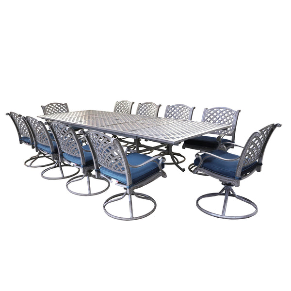 Sparta Stylish Outdoor 11-Piece Aluminum Rectangular Dining Set: Weather-Resistant, Rust-Proof and Durable Patio Furniture Set with 10 Swivel Rocker Chairs with Cushion and Extendable Table