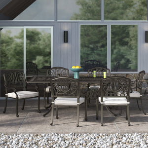 Athens 7-Piece Gun Metal Aluminum Rectangle Dining Set with 6 Cushioned Arm Dining Chairs