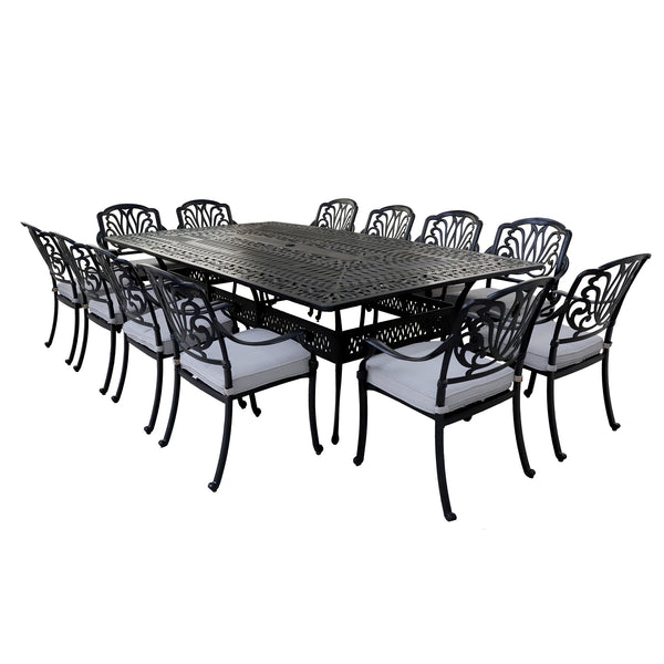 Athens 13-Piece Gun Metal Aluminum Rectangle Dining Set with 12 Cushioned Swivel Dining Chairs
