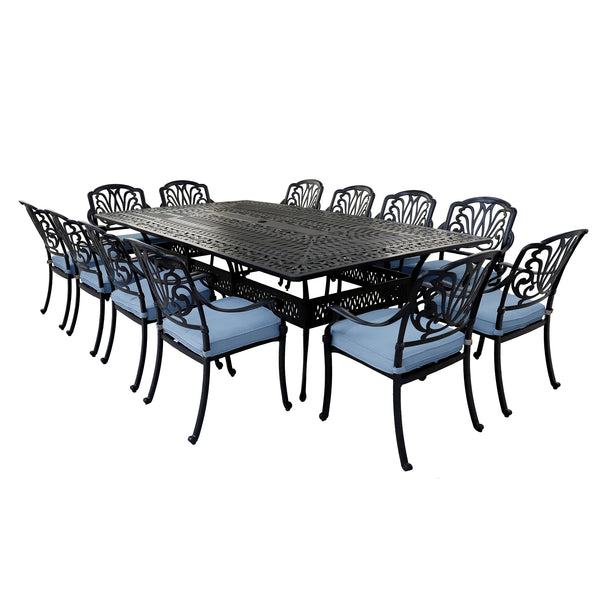 Athens 13-Piece Gun Metal Aluminum Rectangle Dining Set with 12 Cushioned Swivel Dining Chairs