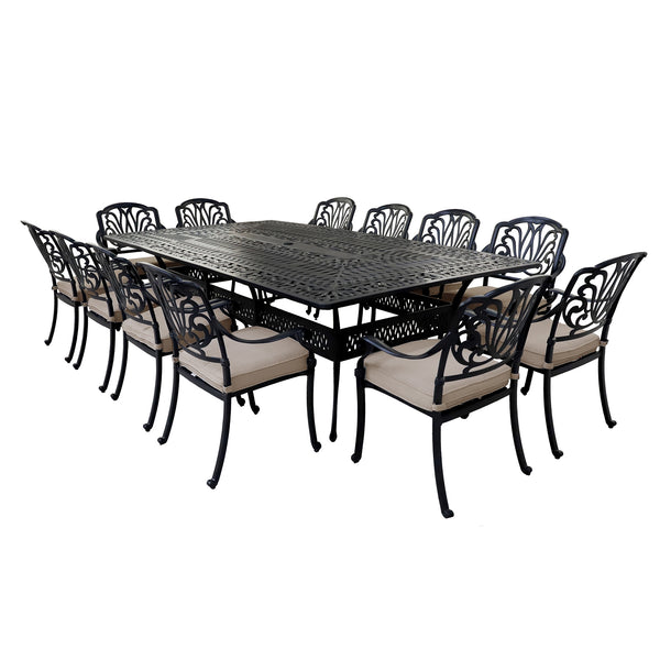 Athens 13-Piece Gun Metal Aluminum Rectangle Dining Set with 12 Cushioned Swivel Dining Chairs