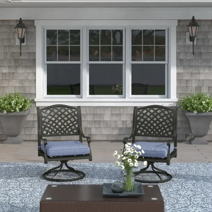 Sparta Outdoor Aluminum Swivel Rocker Dining Chairs with Cushions: Weather-Resistant, Modern, Durable , Comfortable Dining Arm Chairs for Patio, Garden, and Backyard, Set of 2