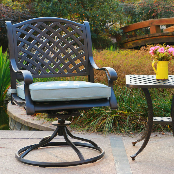 Sparta Outdoor Aluminum Swivel Rocker Dining Chairs with Cushions: Weather-Resistant, Modern, Durable , Comfortable Dining Arm Chairs for Patio, Garden, and Backyard, Set of 2