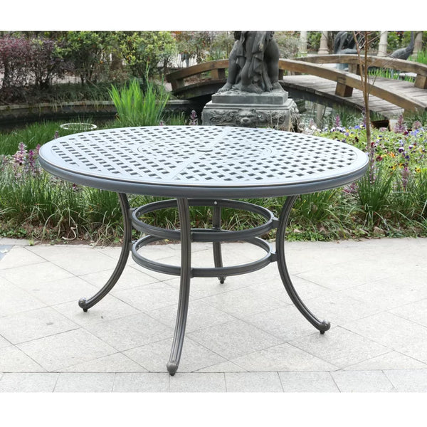 Sparta Outdoor All-Weather and Durable 52" Cast Aluminum Round Dining Table with Umbrella Hole for Patio, Garden, and Terrace