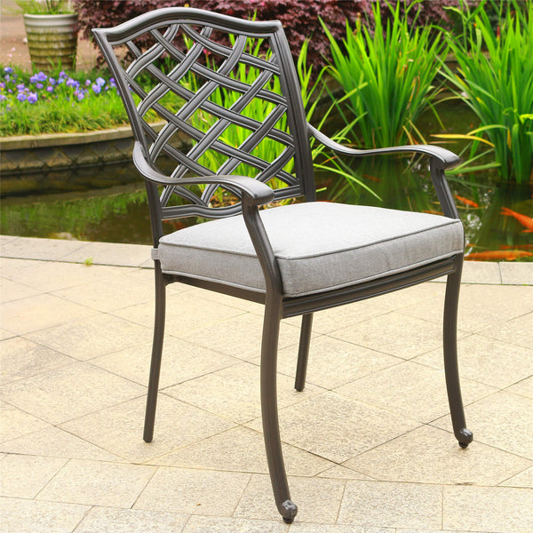 Florence Aluminum Dining Arm Chairs with Cushion: Modern Design, Durable and All-Weather Dining chairs for Outdoor, Patio, and Garden, Set of 2