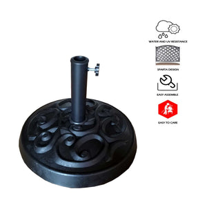 Resin Patio Umbrella Base: 35-Pound Round Freestanding Outdoor Umbrella Base with Locking Screw for 1.5" and 1.89" Pole - Attractive Gunmetal Grey Finish