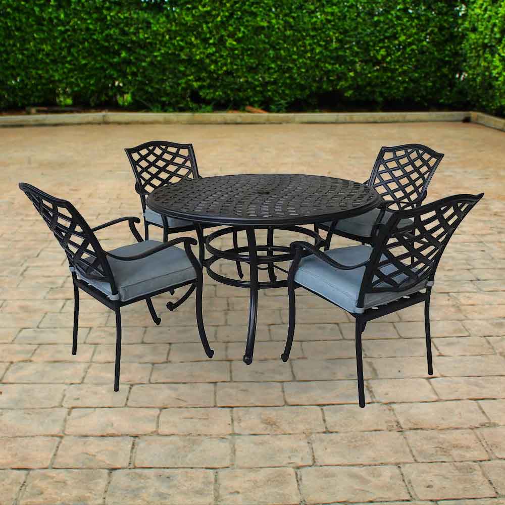 Florence Aluminum 5 Piece Round Dining Set with 4 Arm Chairs