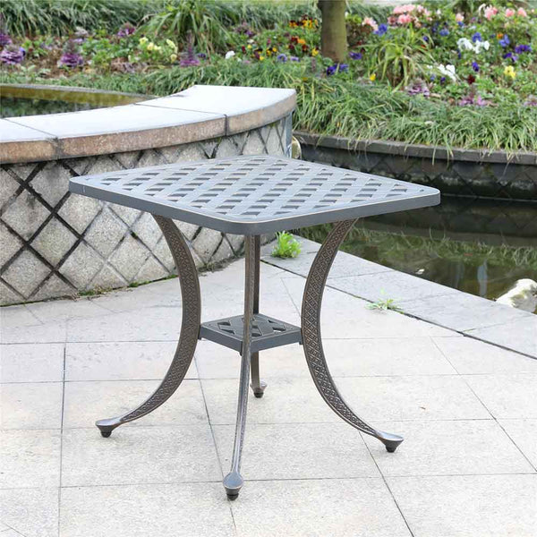 Sparta Indoor Outdoor 21" Square Cast Aluminum Standard End Table: Weather-resistant, Rust-proof, and Durable Side, Accent Table for Patio, Garden, and Lawn
